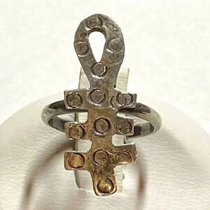 Silver and Gold Ankh Design Ring